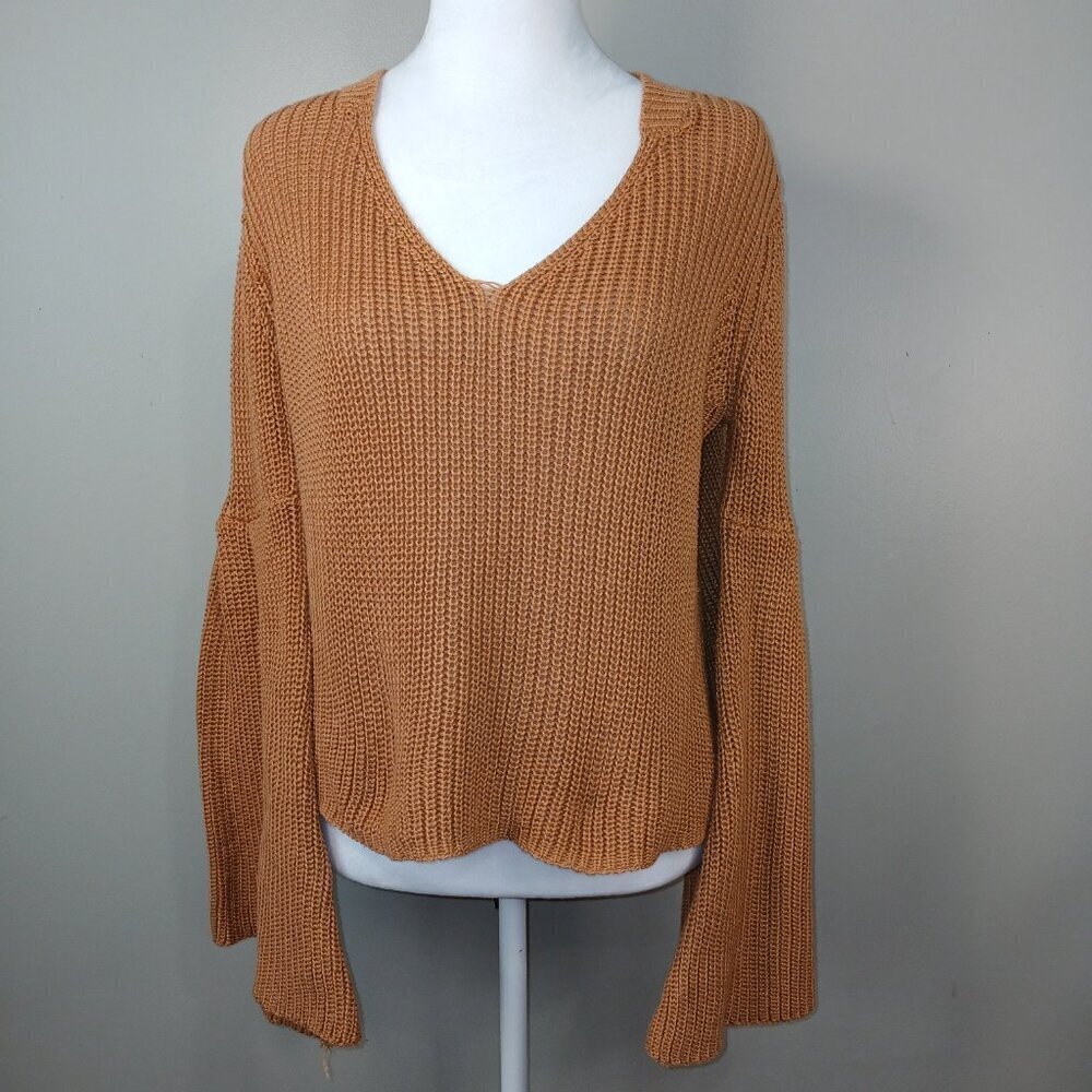 GRADE AND GATHER CABLE KNIT SWEATER WITH BELL SLEEVES MUSTARD COLOR SIZE SMALL